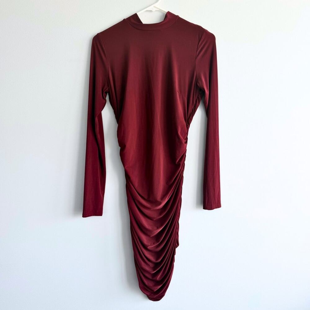 Tiger Mist Burgundy Ruched Long Sleeve Dress